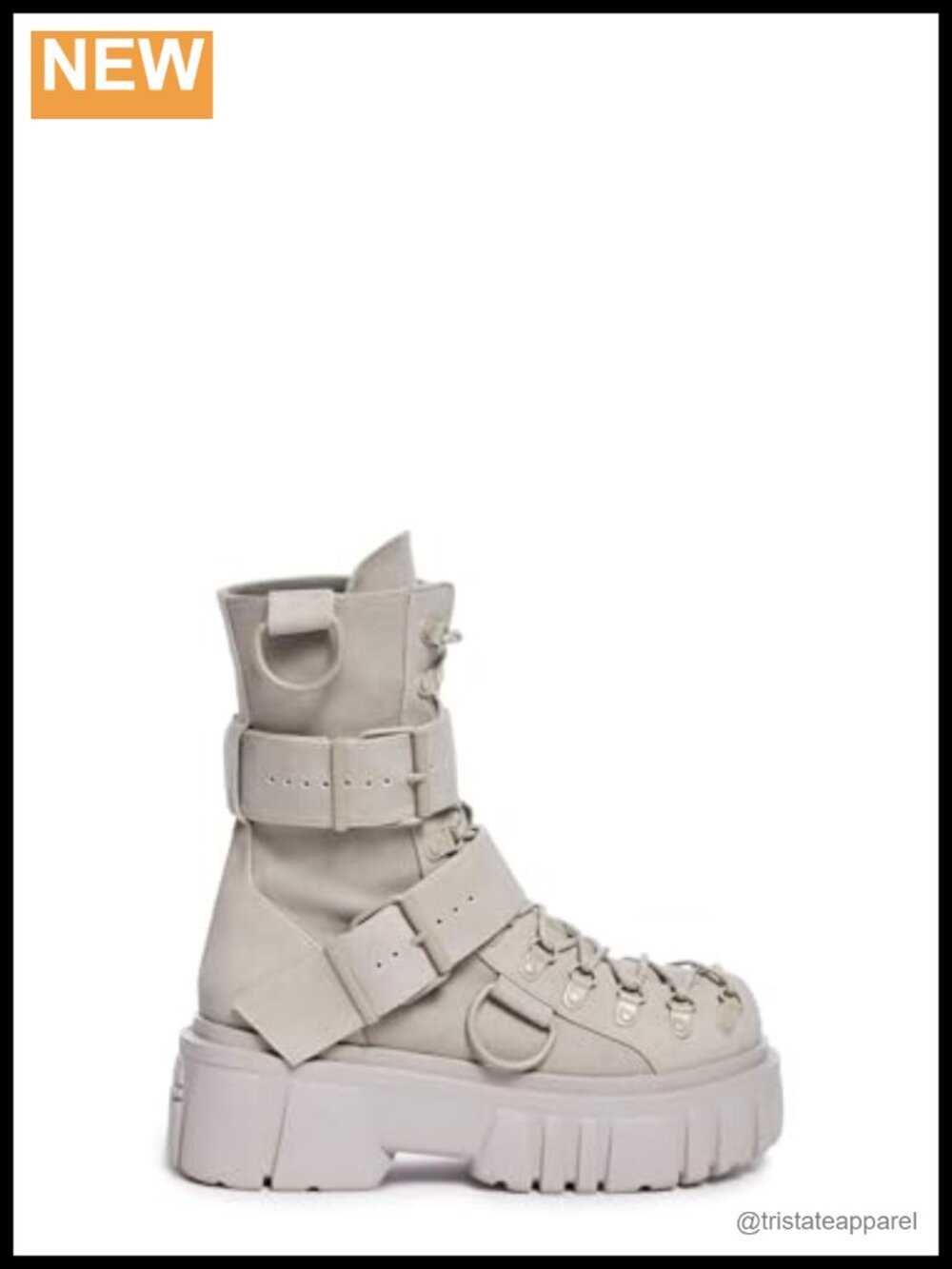 Chunky Vegan Leather Combat Boots with Buckles and Side Zipper